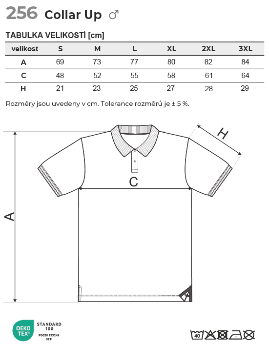 256 Collar Up polokošile pánská Tabulka velikostí